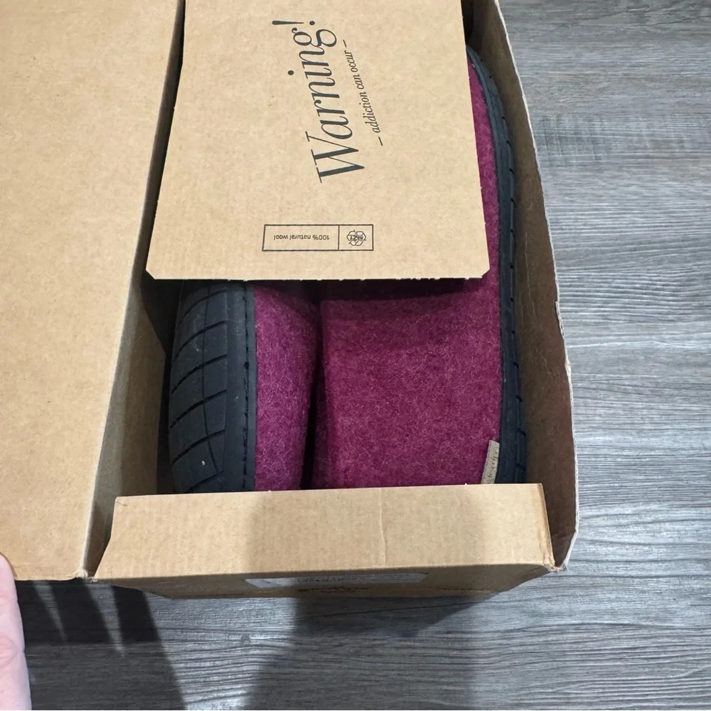 Glerups Cranberry Wool Black Rubber Slip On Slippers